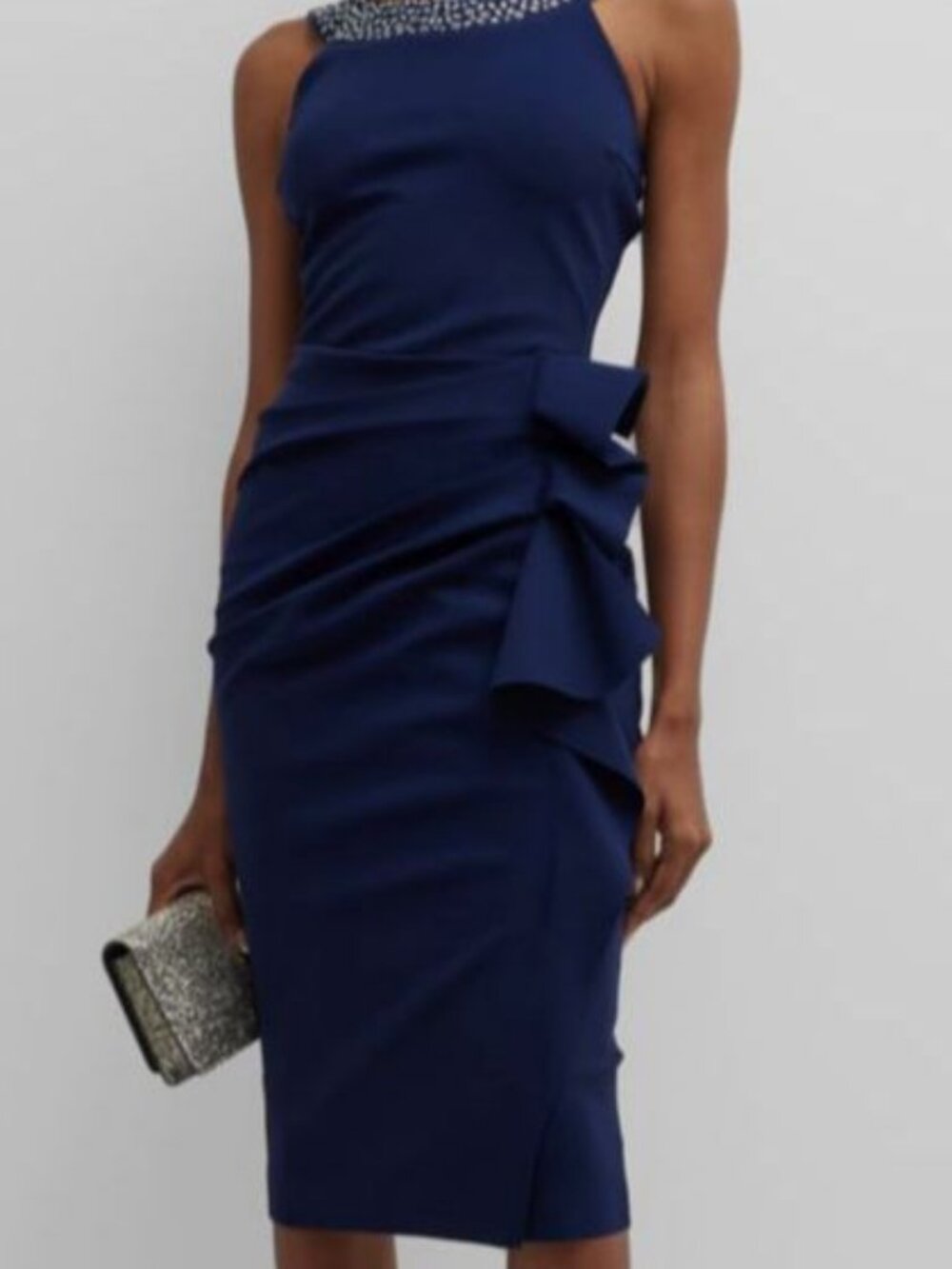 Chiara Boni Women's Blue Embellished Ruffled Bodycon Dress Size 4/40